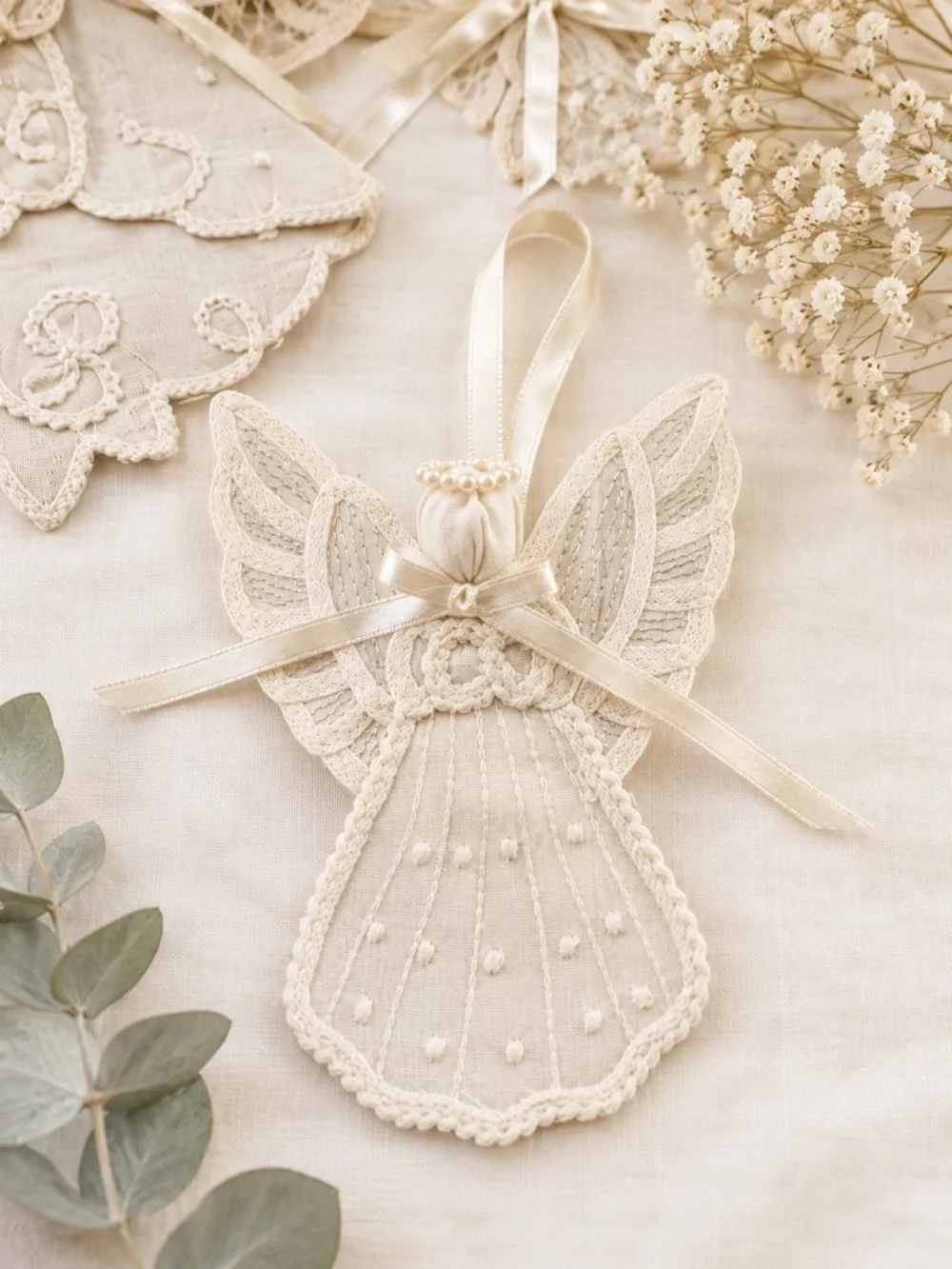 Vntg 60s Handmade Angel Christmas Ornaments Original Handwritten “Love Mom” Note